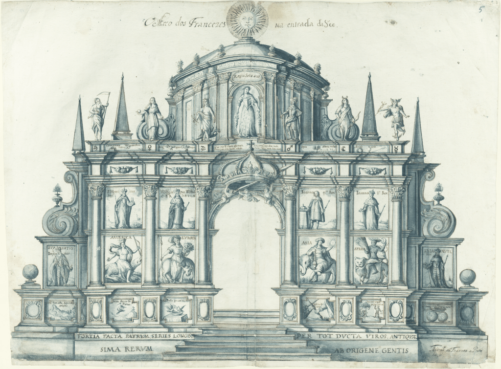 French community’s triumphal arch. João dos Reis – Copia dos reaes aparatos e obras que se ficeram em Lixboa na occasiam da entrada e dos desposorios de Suas Majestad, 1687. Biblioteca Nacional de Lisboa.